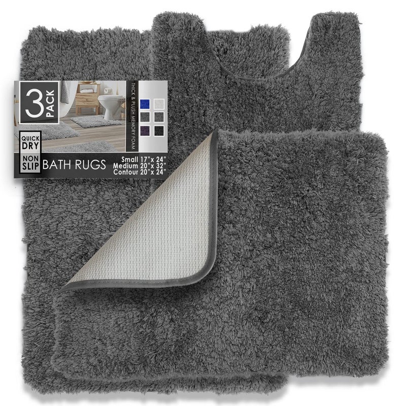 Clara Clark Bathroom Rugs Sets 3 Piece, Shaggy Plush Bath Mat - Non-Slip, Machine Washable Bath Rugs - Dries Quickly, Ultra Soft Bath Mats for Bathroom, - Image 1